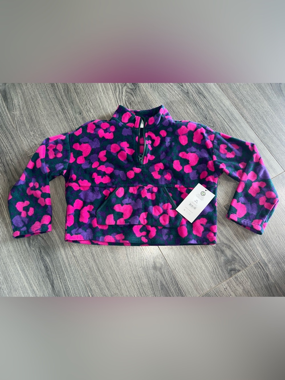 Athletic Works Girls Navy Purple & Hot Pink Camo Fleece Quarter-Zip Pullover